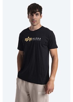 Alpha Industries t-shirt bawełniany  Label kolor czarny z nadrukiem 118502FP 03 118502FP.03-CZARNY ze sklepu PRM w kategorii T-shirty męskie - zdjęcie 161411545
