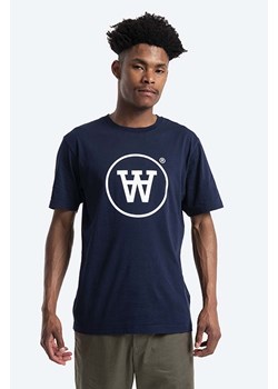 Wood Wood t-shirt bawełniany męski kolor granatowy z nadrukiem 10125701.2222-WHITE/G ze sklepu PRM w kategorii T-shirty męskie - zdjęcie 161412058