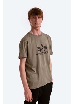 Alpha Industries t-shirt bawełniany Basic T-Shirt kolor zielony z nadrukiem 100501.11 ze sklepu PRM w kategorii T-shirty męskie - zdjęcie 161417876