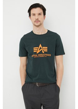 Alpha Industries t-shirt bawełniany kolor zielony z nadrukiem 100501.353-DarkPetrol ze sklepu PRM w kategorii T-shirty męskie - zdjęcie 161418345