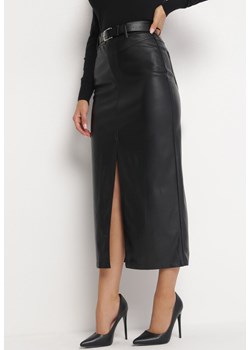 Czarna Spódnica Maxi z Ekoskóry i Paskiem Jile ze sklepu Born2be Odzież w kategorii Spódnice - zdjęcie 161420238