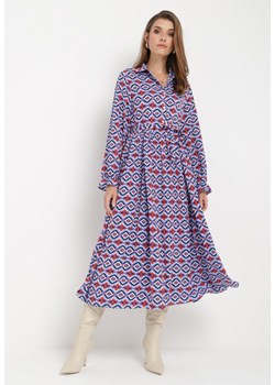 Niebieska Rozkloszowana Sukienka Koszulowa w Geometryczny Print Larissam ze sklepu Born2be Odzież w kategorii Sukienki - zdjęcie 161420335