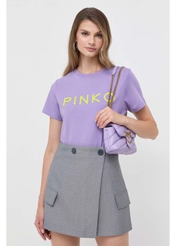 Pinko t-shirt bawełniany kolor fioletowy ze sklepu ANSWEAR.com w kategorii Bluzki damskie - zdjęcie 161420787