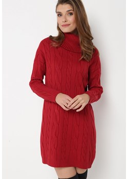 Bordowa Sweterkowa Mini Sukienka z Szerokim Golfem i Ściągaczami Patricime ze sklepu Born2be Odzież w kategorii Sukienki - zdjęcie 161438358