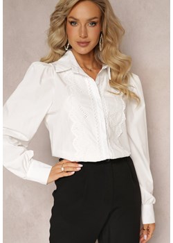 Biała Koszula z Haftowanego Materiału z Kołnierzykiem i Guzikami Helminave ze sklepu Renee odzież w kategorii Koszule damskie - zdjęcie 161442085