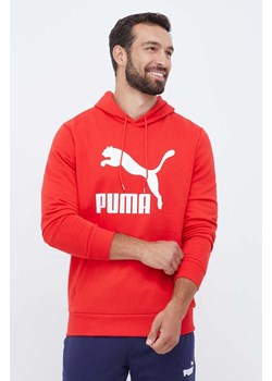Puma bluza bawełniana męska kolor czerwony z kapturem z nadrukiem ze sklepu ANSWEAR.com w kategorii Bluzy męskie - zdjęcie 161442566