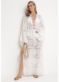 Biała Szydełkowa Sukienka Maxi z Wiązaniem Vaskoppe ze sklepu Born2be Odzież w kategorii Sukienki - zdjęcie 161446058