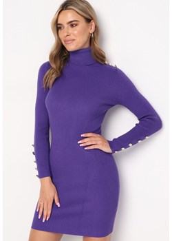 Fioletowa Sukienka Dzianinowa z Golfem Rignition ze sklepu Born2be Odzież w kategorii Sukienki - zdjęcie 161446255