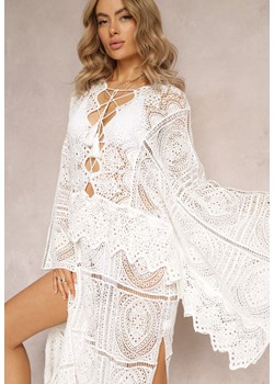 Biała Szydełkowa Sukienka Maxi z Wycięciami i Wiązaniem Upenna ze sklepu Renee odzież w kategorii Sukienki - zdjęcie 161471329