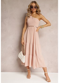 Różowa Sukienka Maxi na Jedno Ramię o Rozkloszowanym Asymetrycznym Kroju z Falbanką Kalphus ze sklepu Renee odzież w kategorii Sukienki - zdjęcie 161471439