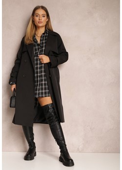 Czarny Płaszcz Długi Trencz z Paskiem Antroshi ze sklepu Renee odzież w kategorii Płaszcze damskie - zdjęcie 161481056