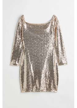 H & M - Cekinowa sukienka z odkrytymi ramionami - Beżowy ze sklepu H&M w kategorii Sukienki - zdjęcie 161482717