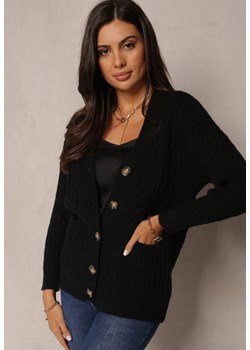 Czarny Zapinany Kardigan z Guzikami i Ściągaczami Azella ze sklepu Renee odzież w kategorii Swetry damskie - zdjęcie 161554946