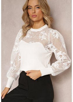 Biały Koronkowy Sweter z Długim Rękawem Brinca ze sklepu Renee odzież w kategorii Swetry damskie - zdjęcie 161561516