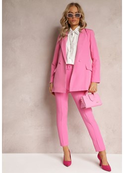 Różowe Dopasowane Spodnie Garniturowe High Waist z Paskiem w Talii Ozdobionym Klamrą Binah ze sklepu Renee odzież w kategorii Spodnie damskie - zdjęcie 161576207