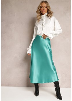 Zielona Satynowa Midi Spódnica Rozkloszowana z Gumką w Pasie i Suwakiem Leose ze sklepu Renee odzież w kategorii Spódnice - zdjęcie 161576217