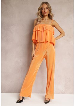 Pomarańczowy Elegancki Kombinezon Ozdobiony Falbanką na Dekolcie Olisaha ze sklepu Renee odzież w kategorii Kombinezony damskie - zdjęcie 161576257