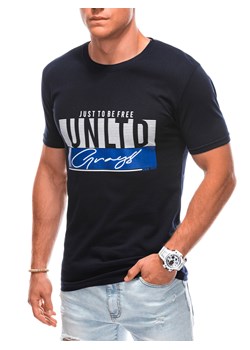 T-shirt męski z nadrukiem 1897S - granatowy ze sklepu Edoti w kategorii T-shirty męskie - zdjęcie 161582056