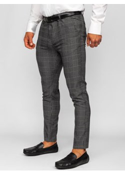 Antracytowe spodnie materiałowe chinosy w kratę męskie Denley 0048 ze sklepu Denley w kategorii Spodnie męskie - zdjęcie 161582968