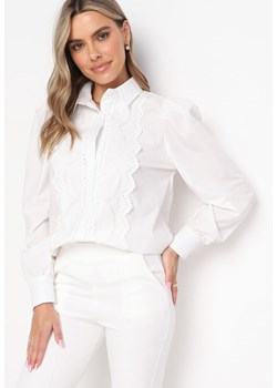Biała Koszula z Długim Rękawem Zapinana na Guziki Ozdobiona Haftami Odallema ze sklepu Born2be Odzież w kategorii Koszule damskie - zdjęcie 161603186