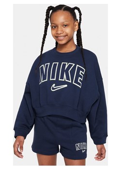 Bluza dresowa z dzianiny z półokrągłym dekoltem dla dużych dzieci (dziewcząt) Nike Sportswear - Niebieski ze sklepu Nike poland w kategorii Bluzy dziewczęce - zdjęcie 161609839