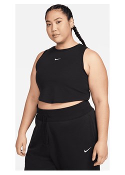 Damska przylegająca koszulka bez rękawów w drobny prążek o skróconym kroju Nike Sportswear Chill Knit (duże rozmiary) - Czerń ze sklepu Nike poland w kategorii Bluzki damskie - zdjęcie 161610795