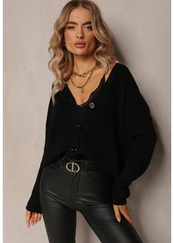 Czarny Kardigan Zapinany na Guziki z Kieszeniami i Długim Rękawem Fayzlee ze sklepu Renee odzież w kategorii Swetry damskie - zdjęcie 161633607