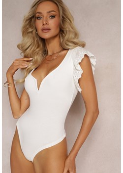 Białe Body z Wycięciem i Falbankami z Haftem Eshawn ze sklepu Renee odzież w kategorii Bluzki damskie - zdjęcie 161642595