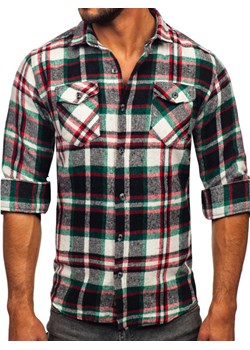 Czerwono-zielona koszula męska flanelowa w kratę z długim rękawem Bolf 22704 ze sklepu Denley w kategorii Koszule męskie - zdjęcie 161645756