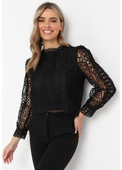 Czarna Koronkowa Bluzka z Długim Rękawem Zalikame ze sklepu Born2be Odzież w kategorii Bluzki damskie - zdjęcie 161655185