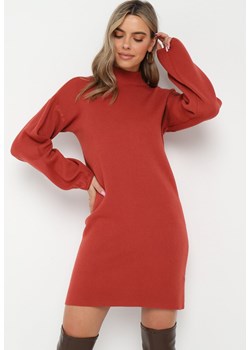 Czerwona Sweterkowa Sukienka Mini z Gładkiej Dzianiny Narel ze sklepu Born2be Odzież w kategorii Sukienki - zdjęcie 161655417