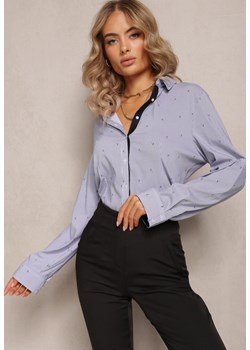 Granatowa Koszula z Długim Rękawem na Guziki w Drobny Print Naloria ze sklepu Renee odzież w kategorii Koszule damskie - zdjęcie 161655717
