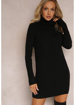 Czarna Pudełkowa Sukienka Dzianinowa z Golfem Fnanella ze sklepu Renee odzież w kategorii Sukienki - zdjęcie 161656085