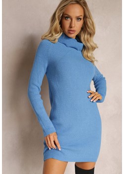 Niebieska Pudełkowa Sukienka Dzianinowa z Golfem Fnanella ze sklepu Renee odzież w kategorii Sukienki - zdjęcie 161656095