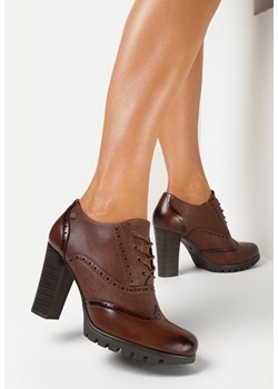 Brązowe Półbuty na Słupku ze Sznurowaniem Chamis ze sklepu born2be.pl w kategorii Półbuty damskie - zdjęcie 161662469