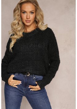 Czarny Luźny Sweter z Miękkiej Dzianiny Misgannis ze sklepu Renee odzież w kategorii Swetry damskie - zdjęcie 161667116