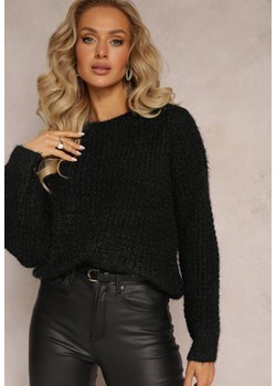 Czarny Sweter z Miękkiej Dzianiny z Warkoczykowym Splotem Eleana ze sklepu Renee odzież w kategorii Swetry damskie - zdjęcie 161667126