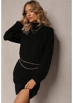 Czarna Sukienka Mini Sweterkowa z Luźnymi Rękawami Falis ze sklepu Renee odzież w kategorii Sukienki - zdjęcie 161667158