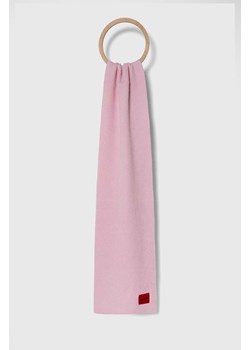 HUGO szalik wełniany kolor różowy gładki ze sklepu ANSWEAR.com w kategorii Szaliki i chusty damskie - zdjęcie 161668166