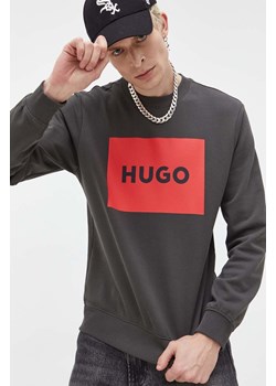 HUGO bluza bawełniana męska kolor szary z nadrukiem 50467944 ze sklepu ANSWEAR.com w kategorii Bluzy męskie - zdjęcie 161686818