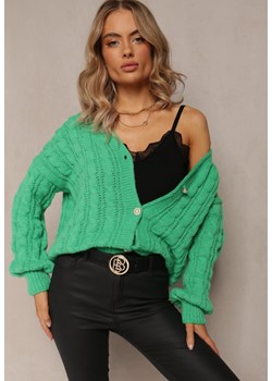 Zielony Kardigan Ozdobiony Splotem z Wełną i Bawełną Nikoso ze sklepu Renee odzież w kategorii Swetry damskie - zdjęcie 161695377