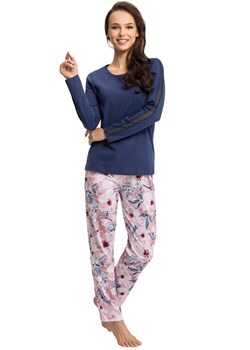 Luna bawełniana piżama damska granatowa z rękawami z koronką 615, Kolor granatowy-wzór, Rozmiar M, Luna ze sklepu Intymna w kategorii Piżamy damskie - zdjęcie 161695805