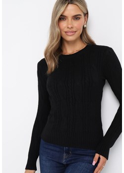 Czarny Sweter w Warkoczykowy Splot Asmani ze sklepu Born2be Odzież w kategorii Swetry damskie - zdjęcie 161696896