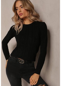 Czarny Dzianinowy Sweter w Warkoczykowy Splot Falles ze sklepu Renee odzież w kategorii Swetry damskie - zdjęcie 161696909