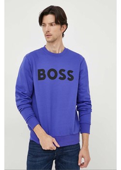 BOSS bluza bawełniana męska kolor fioletowy z nadrukiem ze sklepu ANSWEAR.com w kategorii Bluzy męskie - zdjęcie 161698338