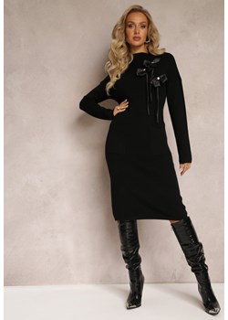 Czarna Sukienka Midi o Pudełkowym Fasonie z Kieszeniami i Półgolfem Amuelani ze sklepu Renee odzież w kategorii Sukienki - zdjęcie 161706258