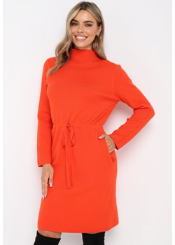 Pomarańczowa Pudełkowa Sukienka Sweterkowa ze Ściągaczem Elenames ze sklepu Born2be Odzież w kategorii Sukienki - zdjęcie 161766305