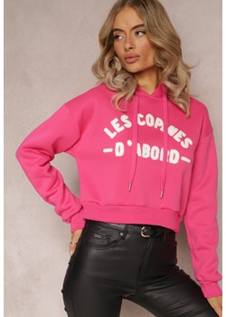 Różowa Dzianinowa Bluza z Nadrukiem i Kapturem Faminese ze sklepu Renee odzież w kategorii Bluzy damskie - zdjęcie 161772297