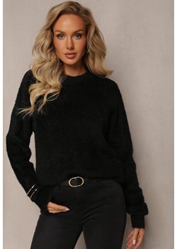 Czarny Puchaty Sweter Oversize z Długim Rękawem Massana ze sklepu Renee odzież w kategorii Swetry damskie - zdjęcie 161772317