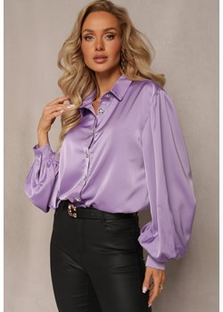 Fioletowa Koszula Satynowa z Bufiastym Rękawem Celeina ze sklepu Renee odzież w kategorii Koszule damskie - zdjęcie 161772398